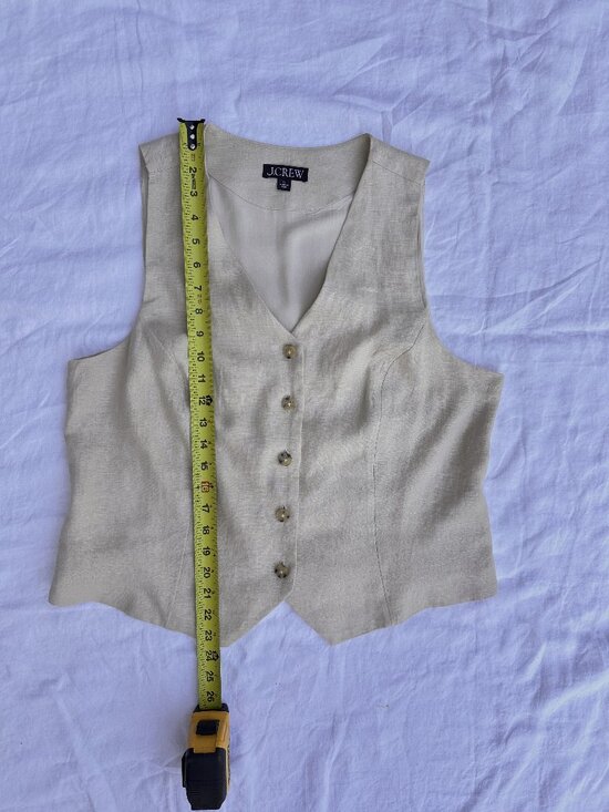J.Crew Linen Button-front Fitted Vest | Natural-Tan | Sz-12 | Very Good Condit - Picture 10 of 12